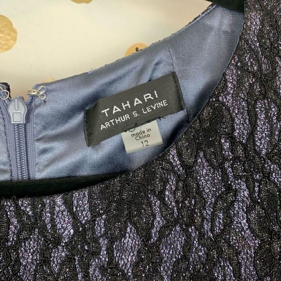 Tahari Sleeveless Floral Lace Glitter Dress 12 - Picture 2 of 4